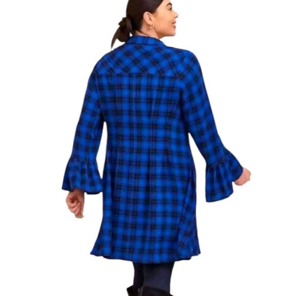 TORRID MINI GAUZE Long Bell Sleeve Royle Blue & Black Plaid Mini Dress 2X - Picture 7 of 14